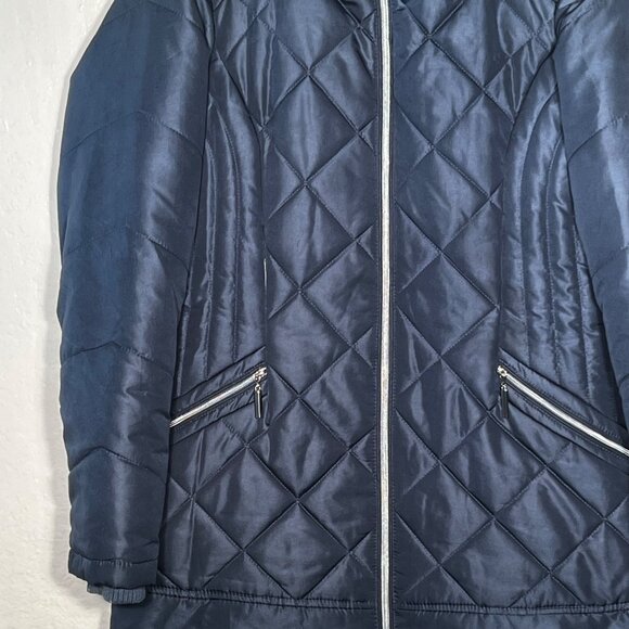 Details Intl Quilted Long Navy Coat Womens S Zipper Front Warm Winter Jacket - Picture 7 of 16